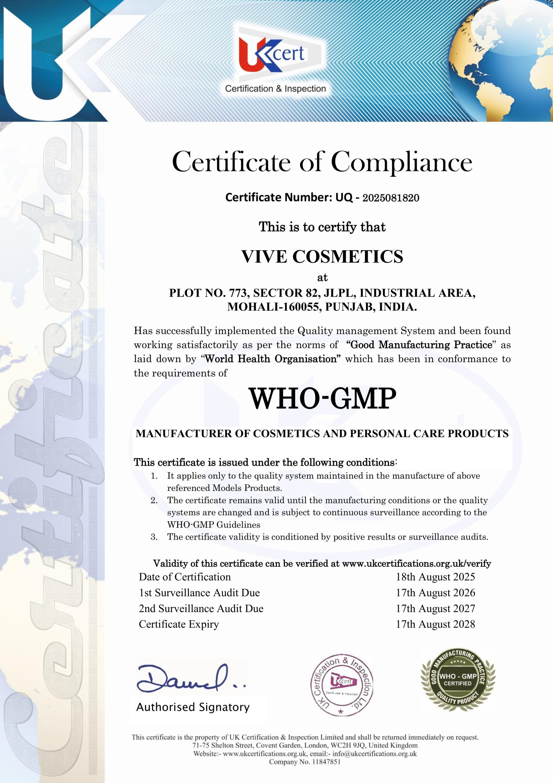 2025081820 vive cosmetics who gmp